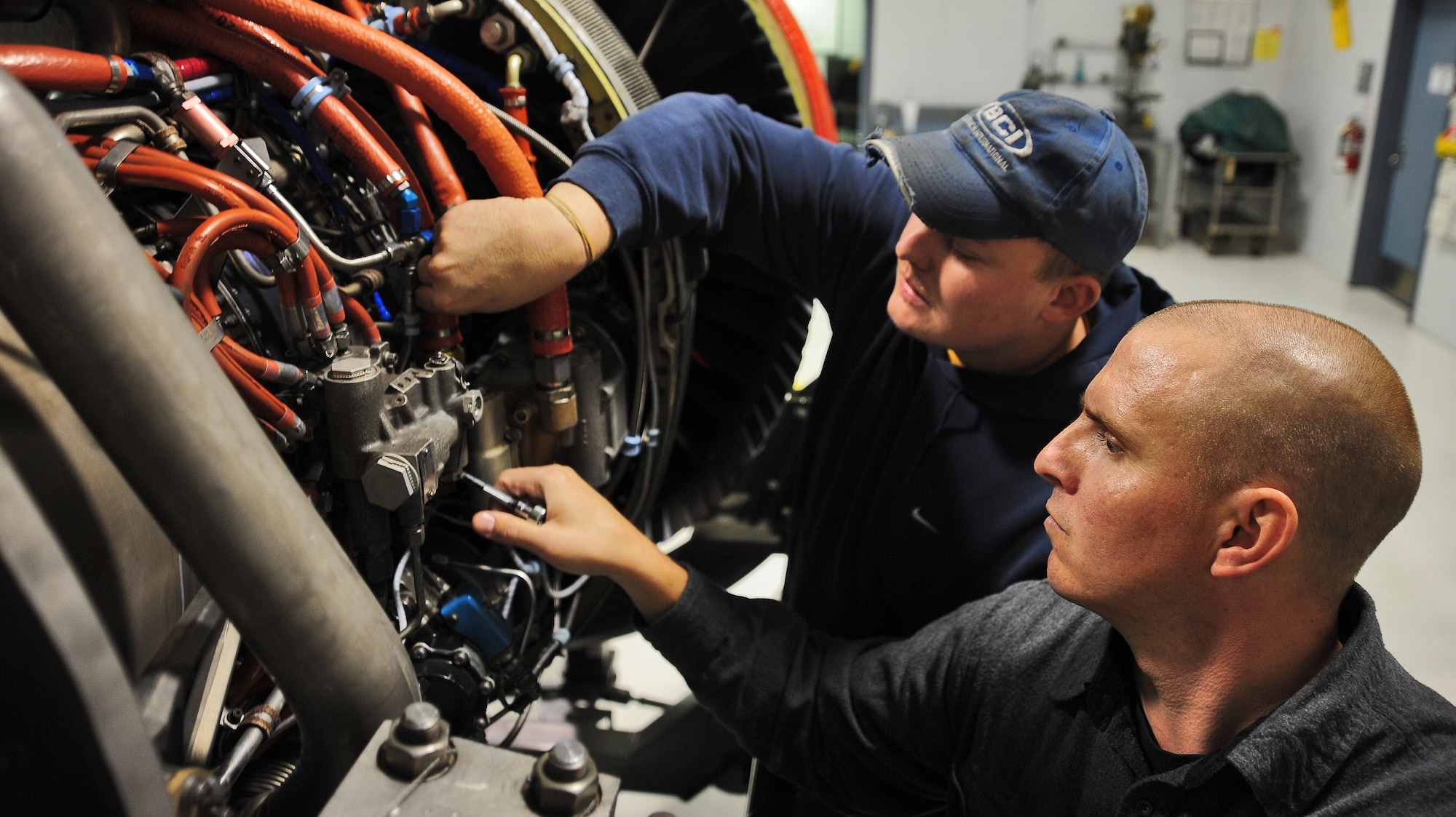 U.S. Air Force Reserve maintainers from the 442nd Maintenance Squadron perform a phase inspection on an A-10 Thunderbolt II engine here Nov. 3.  Each A-10 Thunderbolt II is required to undergo a phase inspection every 500 hours. (U.S. Air Force photo/Senior Airman Nick Wilson)