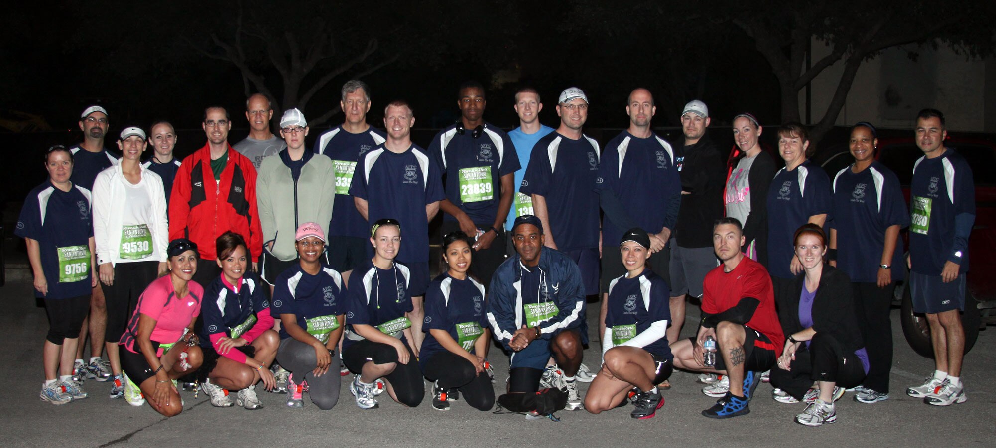 RANDOLPH AIR FORCE BASE, Texas - About 27 members of the Air Force Personnel Center met Nov. 13 at Randolph Air Force Base, Texas to convoy over to the 2011 Rock n’ Roll Half Marathon and Marathon in San Antonio.The personnel center had 19 people participate in the 26.2-mile marathon, and more than 80 ran in the 13.1-mile half marathon race. (U.S. Air Force photo/Tech. Sgt. Steve Grever)