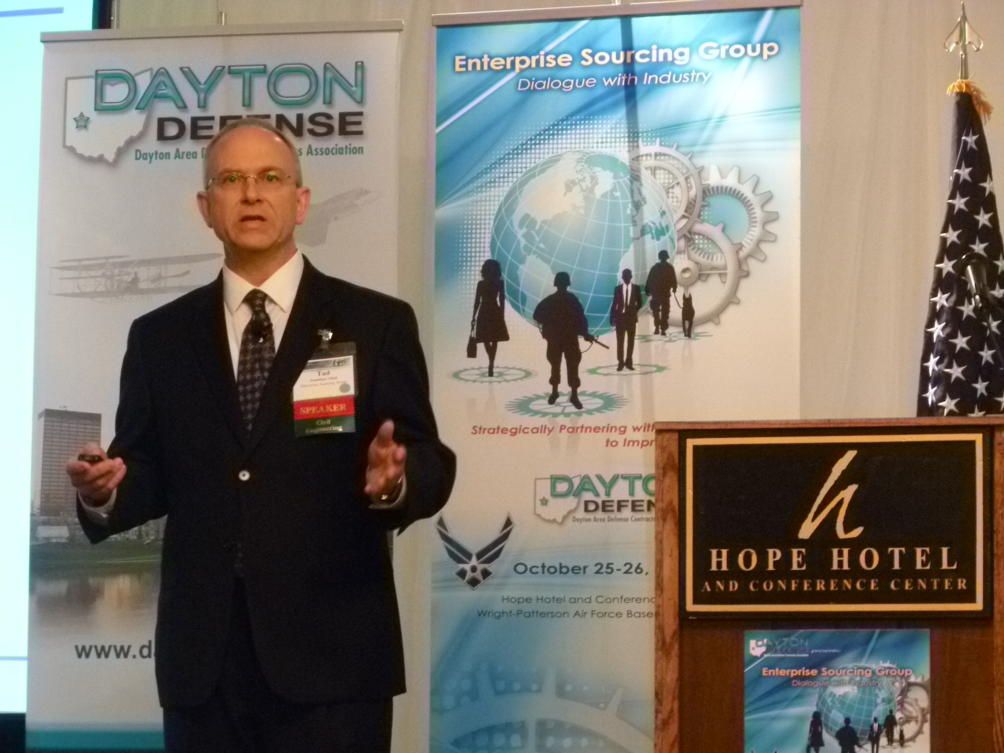 Mr. Tad Clark, Civil Engineering Commodity Council Lead, spoke to the Dialogue with Industry participants about the recent taxiway lighting project.