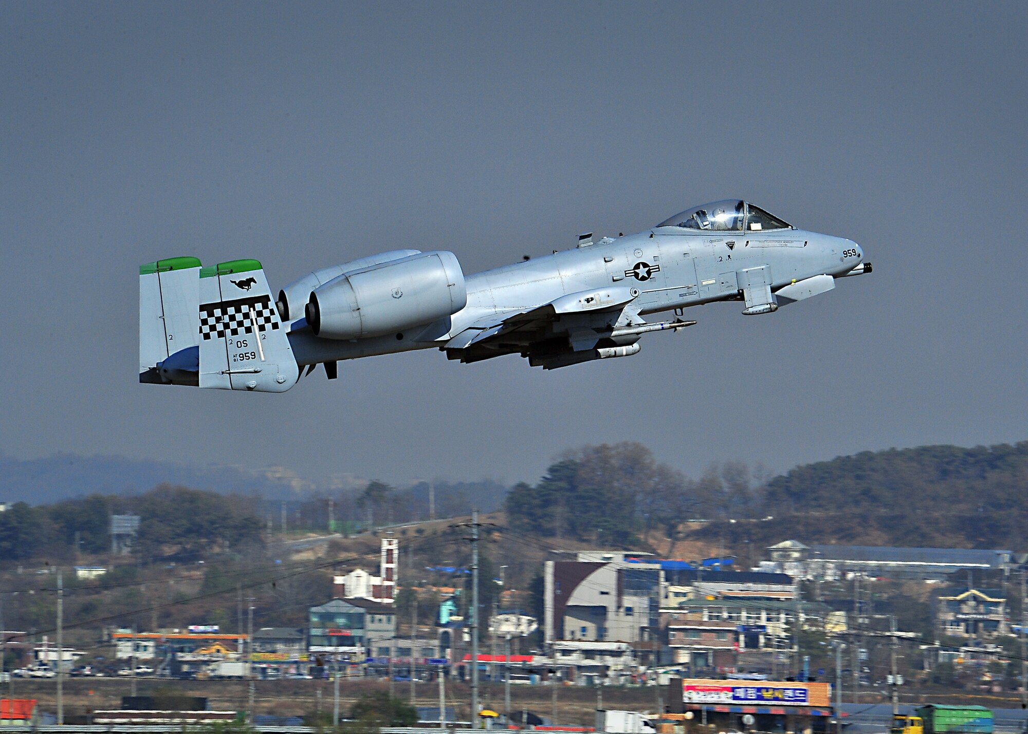 An A-10 Thunderbolt II, close air-support aircraft, takes off from Osan Air Base, Republic of Korea Nov. 15, 2011, during Beverly Bulldog 11-03, a peninsula-wide operational readiness exercise. The exercise allows Airmen to demonstrate their ability to complete the mission in a simulated hostile environment while executing their primarily duties. (U.S. Air Force photo/Staff Sgt. Daylena Gonzalez)