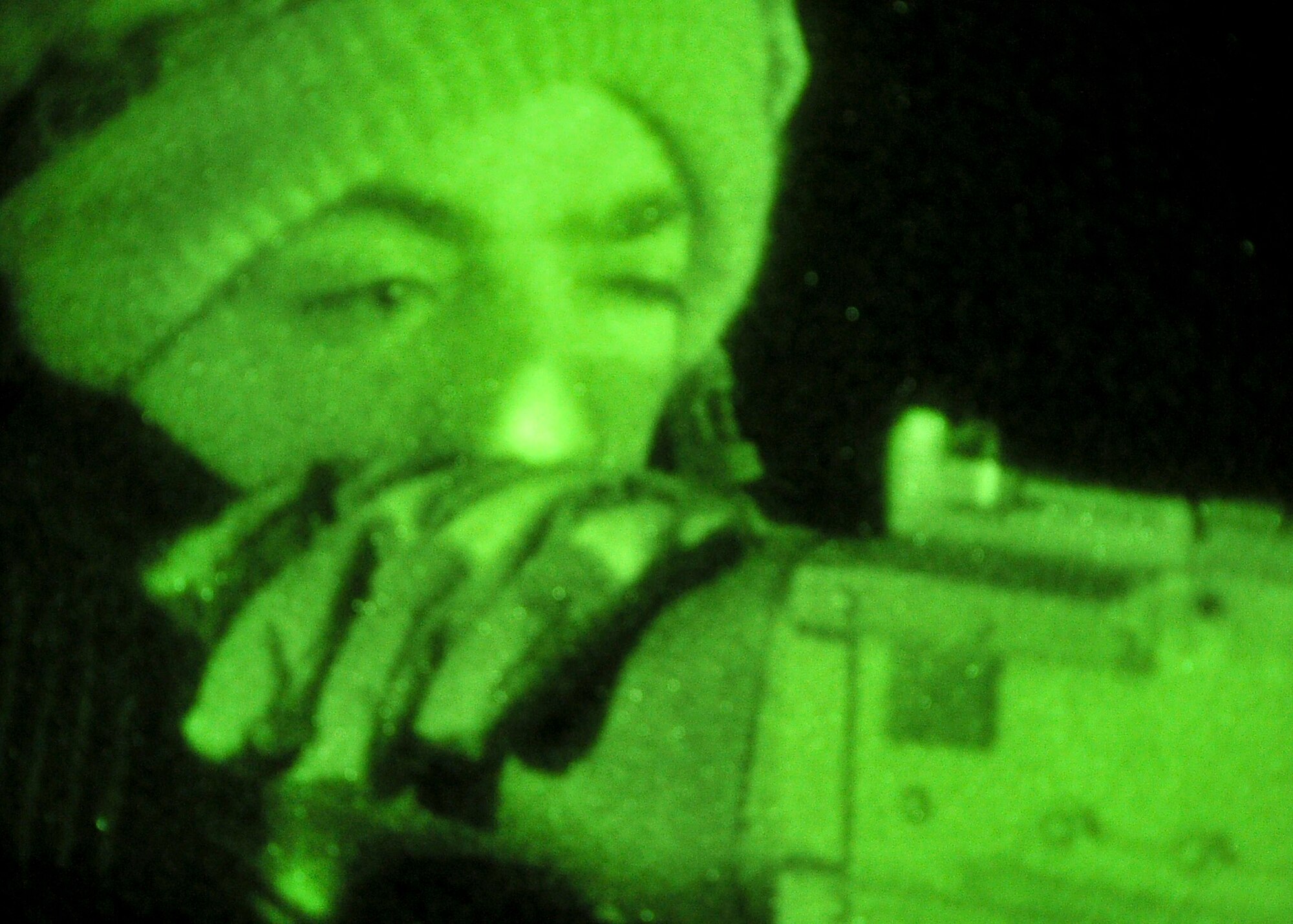 Airman 1st Class Michael Lesko, 51st Security Forces Squadron member, scans his sector for opposing forces Nov. 14, 2011, during Beverly Bulldog 11-03, a peninsula-wide operational readiness exercise. The exercise allows Airmen to demonstrate their ability to complete the mission in a simulated hostile environment while executing their primarily duties. (U.S. Air Force photos/Senior Airman Adam Grant)