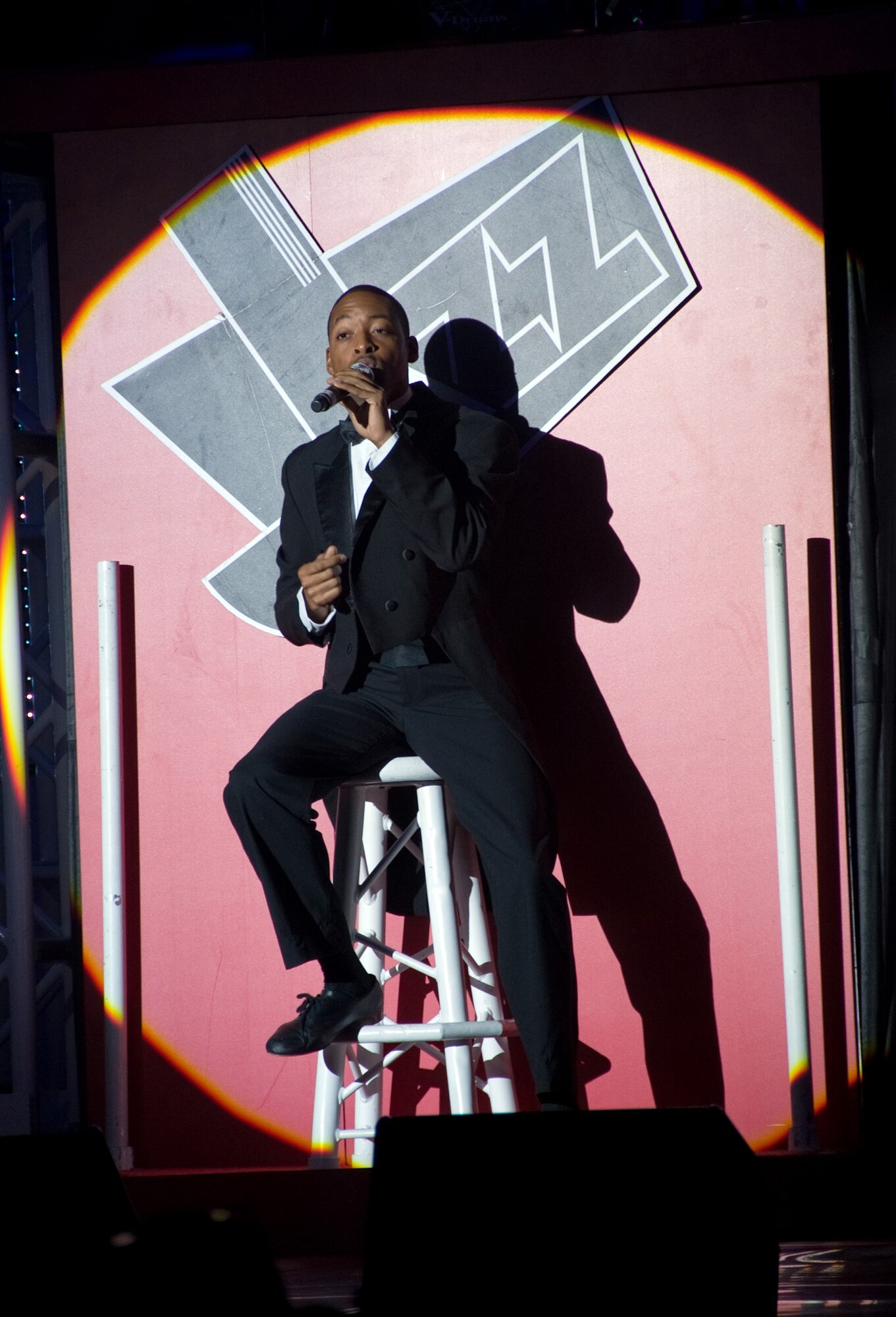 YOKOTA AIR BASE, Japan -- Staff Sgt. Derek Speights, a vocalist with the Tops in Blue, performs a jazz selection during a show at Yokota Air Base, Japan, Nov. 12, 2011. Rhythm Nation is the Tops in Blue theme for 2011. (U.S. Air Force photo/Airman 1st Class Krystal M. Garrett) 