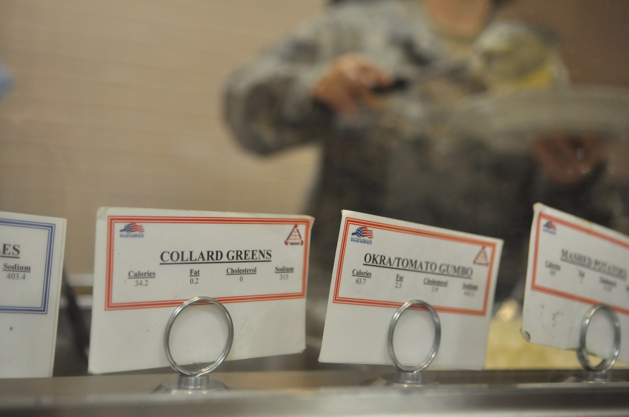 Tech. Sgt. Sarah Butcher, 627th Force Support Squadron dining facility manager, serves the new Fit Plate at the Olympic Dining Facility on Joint Base Lewis-McChord, Wash.  (U.S. Air Force photo/Airman 1st Class Leah Young)