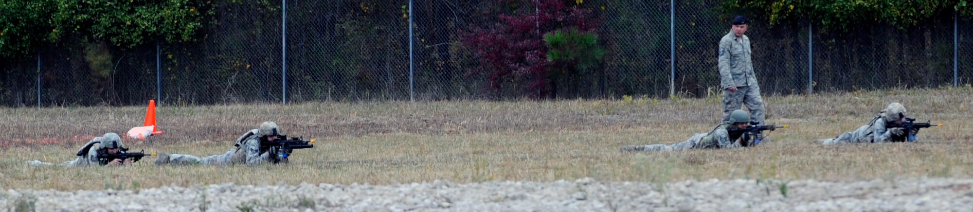 CAMP MINDEN, La. - The 509th Security Forces Squadron participate in phase one, the bounding overwatch, of the mental and physical challange during the second annual Global Strike Challenge at Camp Minden, La., Nov. 7. The MAP Challenge consisted of eight phases. The competition includes security forces along with missile and bomber forces from Air Force Global Strike Command. The teams have the opportunity to participate in innovative thinking, teamwork and esprit de corps that are central to the GSC mission. (U.S. Air Force photo/Staff Sgt. Alexandra M. Boutte) (RELEASED)