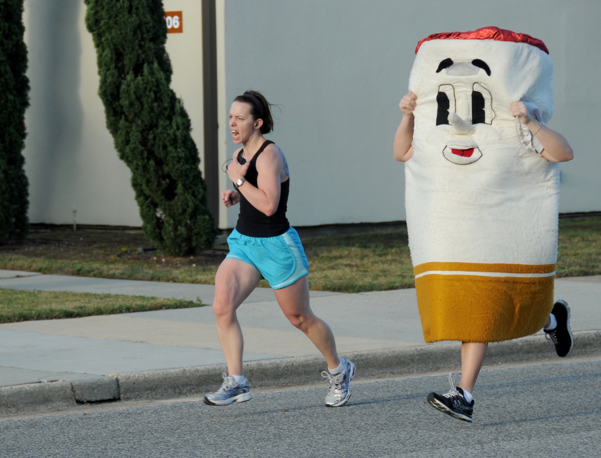 Casy Boomershine, 81st Logistics Readiness Squadron, was the first female to finish the Great American Smokeout Run Nov. 17, 2011, with a time of 25 minutes, 12 seconds at Keesler Air Force Base, Miss.  (U.S. Air Force photo by Kemberly Groue)