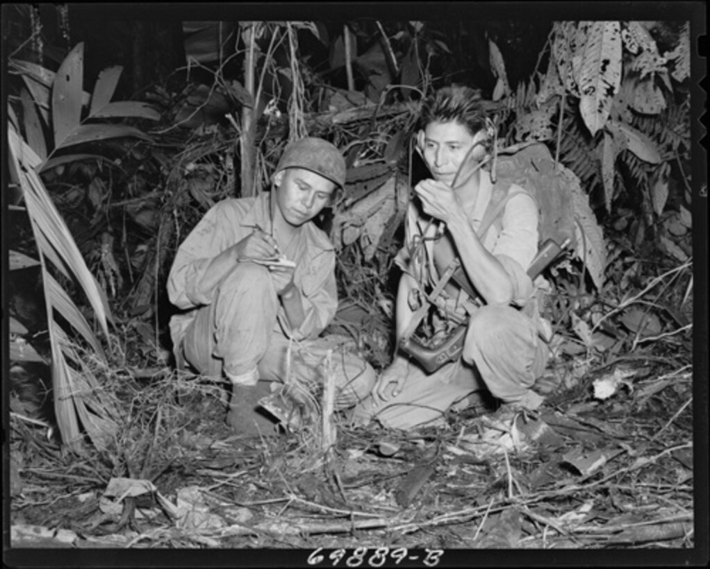 Navajo Indian Code Talkers Henry Bake and George Kirk from December 1943. (Courtesy of the National Archives)