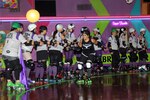 Staff Sgt. Melissa Hernandez from the Air Force Personnel Center's Total Force Service Center shakes hands before her first bout with the Alamo City Roller Girls' Las Tejanas roller derby team Nov. 6. (U.S. Air Force photo/Tech. Sgt. Steve Grever)