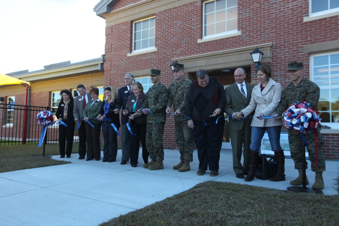 Marine Corps Base Camp Lejeune leadership held a ribbon cutting ceremony, Friday, for the first of five new child development centers, a 24-room, 300 max capacity facility aboard the MCB Camp Lejeune Tarawa Terrace II housing area for children ages six weeks to five years.