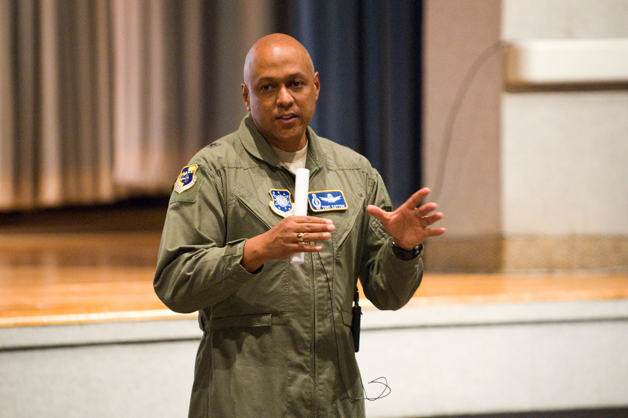 The 45th Space Wing will lose 56 civilian positions, not necessarily people, due to Air Force civilian workforce restructuring, 45th Space Wing Commander Brig. Gen.  Anthony Cotton told Air Force civilians and their supervisors during a Commander’s Call Nov. 3 at the Patrick AFB Base Theater. “Our skilled civilian workforce enables the 45th Space Wing to accomplish its mission of delivering assured Space Launch, Range, and Combat Capabilities for the Nation; that will continue,” said General Cotton. “We are focused on shaping the force within the Air Force’s limited resources
and are committed to maintaining our long history of excellence as we build the Air Force of the future.” He said voluntary reduction opportunities would be exhausted before initiating any involuntary actions. (U.S. Air Force photo/Julie Dayringer)