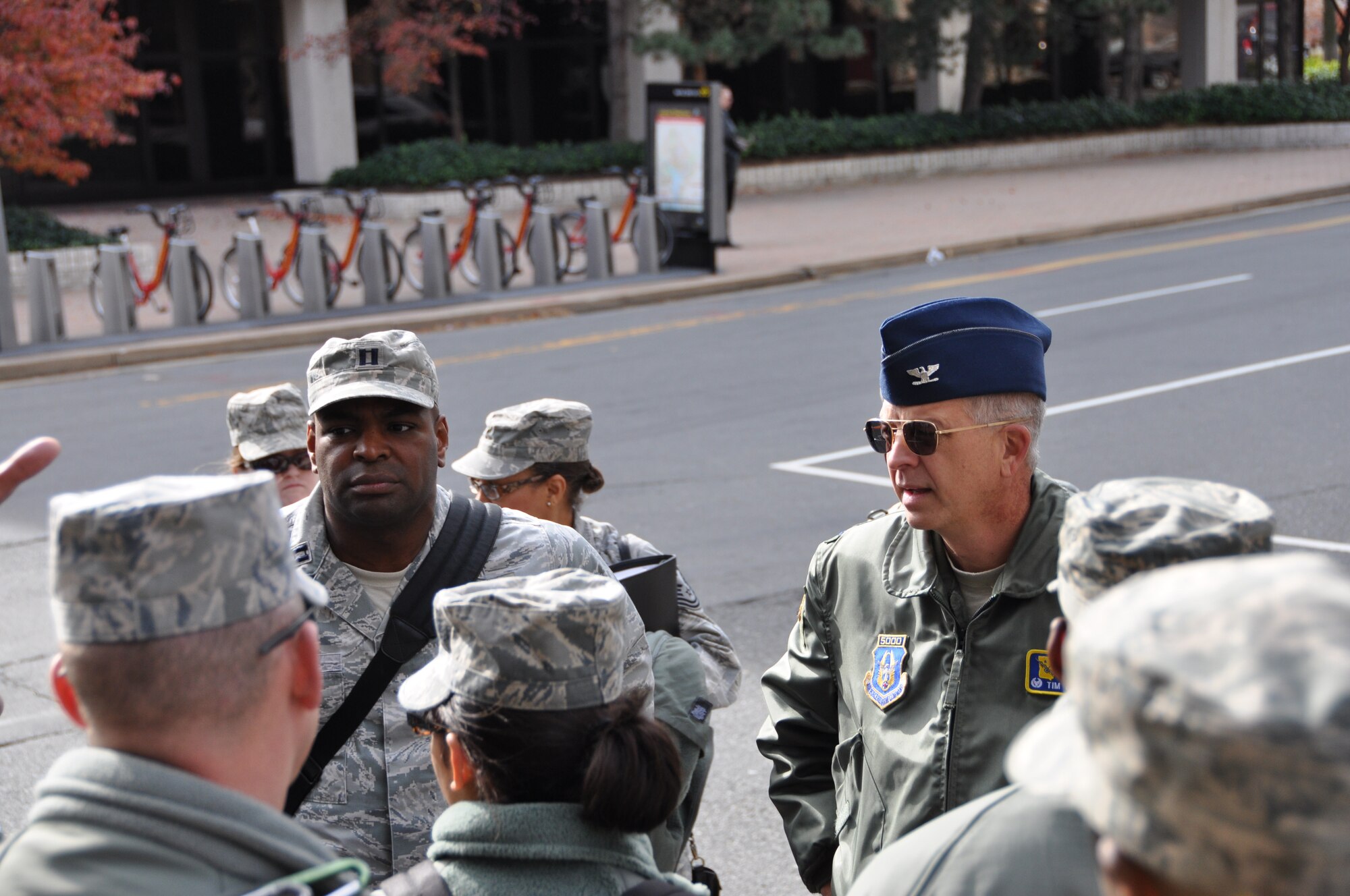 Col. Tim Tarchick, 94th Airlift Wing commander, briefs the 37 Dobbins reservists upon arrival at the Crystal City Marriott Hotel in Arlington, VA Nov. 13. The group begin their three-day venture in our nation’s capital in which attendees were able to explore Washington, D.C. sites preceding the Headquarters Orientation Course held at the Pentagon. (U.S. Air Force photo/Senior Airman Chelsea Smith)