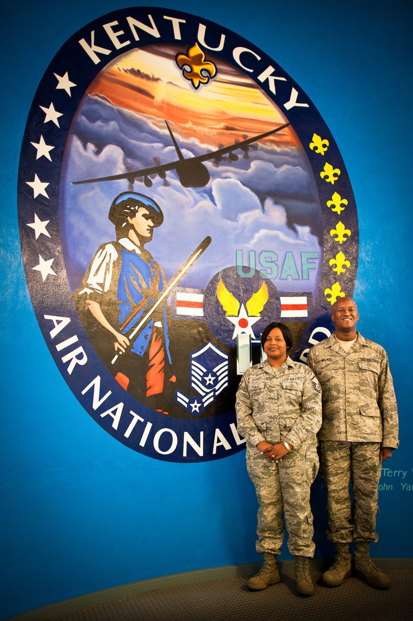 The Kentucky Air National Guard’s Master Sgt. Cynthia Rogers and Tech. Sgt. Anthony Walker have been recognized by the National Guard Bureau for outstanding recruiting and retention performance. Sergeant Rogers was named Air National Guard Retention Office Manager of the Year for Region 4, a geographic area that includes nine states and the District of Columbia, while Sergeant Walker was named ANG Production Recruiter of the Year for Region 4. (U.S. Air Force photo by Maj. Dale Greer)