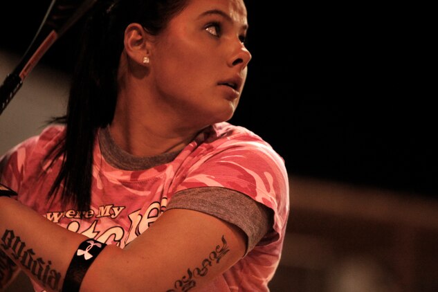 Where My Pitches? shortstop Irina “Russia” Jones winds up to crush the ball into left field during the All-Women’s semi-final game against Cherry Bombers at Felix Field Nov. 21, 2011.