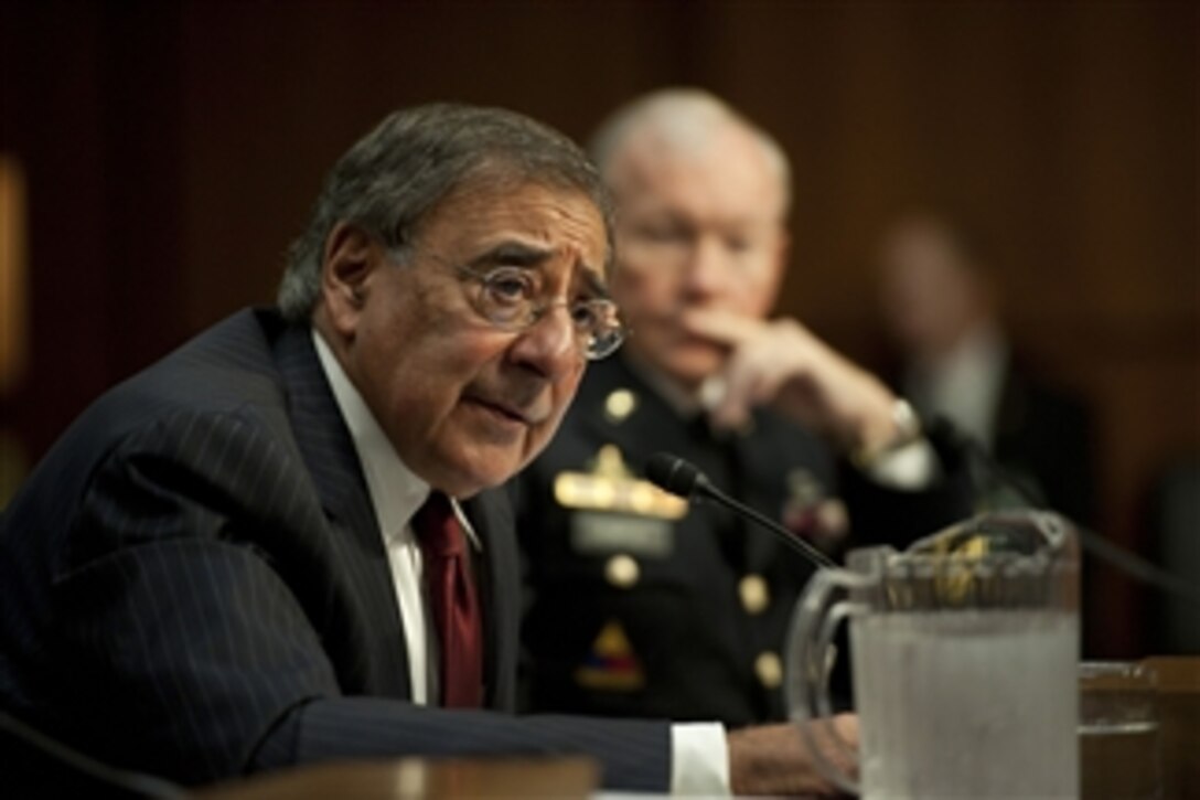 Secretary of Defense Leon E. Panetta presents testimony to the Senate Armed Services Committee on Nov. 15, 2011.  