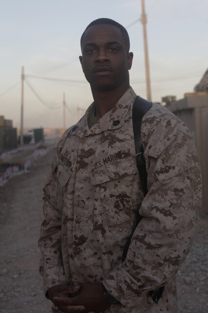 Staff Sgt. Jeffery Quattlebaum works as an intelligence analyst for the Marine Aerial Refueler Transport Squadrons deployed in support of NATO International Security Assistance Force operations in southwestern Afghanistan. Quattlebaum, a native of Philadelphia, gleans information from videos recorded by the Harvest HAWK equipped KC-130J, and provides assessments based on that intelligence to ground commanders.