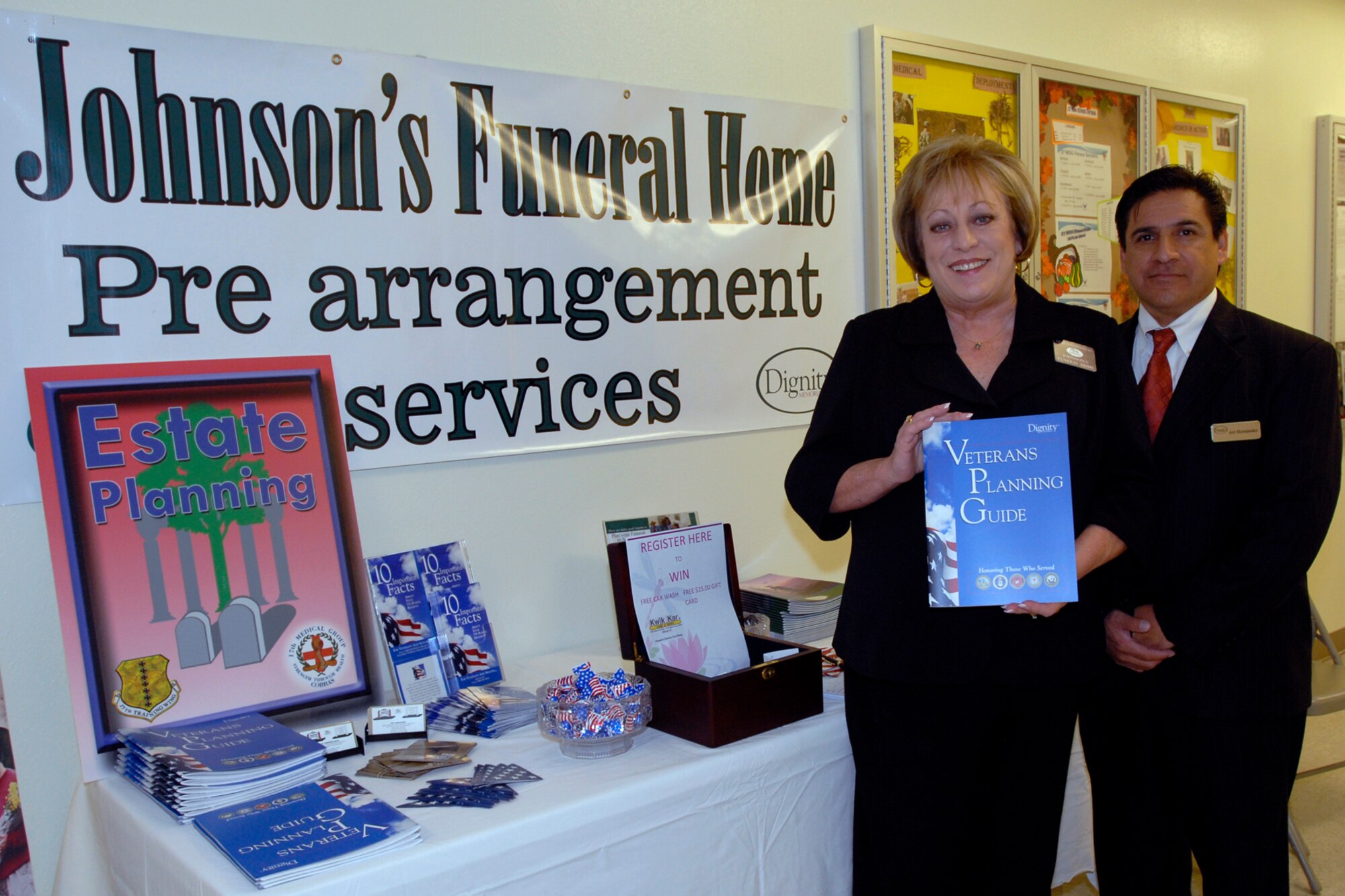 GOODFELLOW AIR FORCE BASE, TEXAS -- Vicki Edwards-Hicks and Art Hernandez provide information regarding estate planning to attendees of the Retiree Health Fair Nov. 19. The health fair was sponsored by the 17th Medical Group. (U.S. Air Force Photo/Lou Czarnecki)