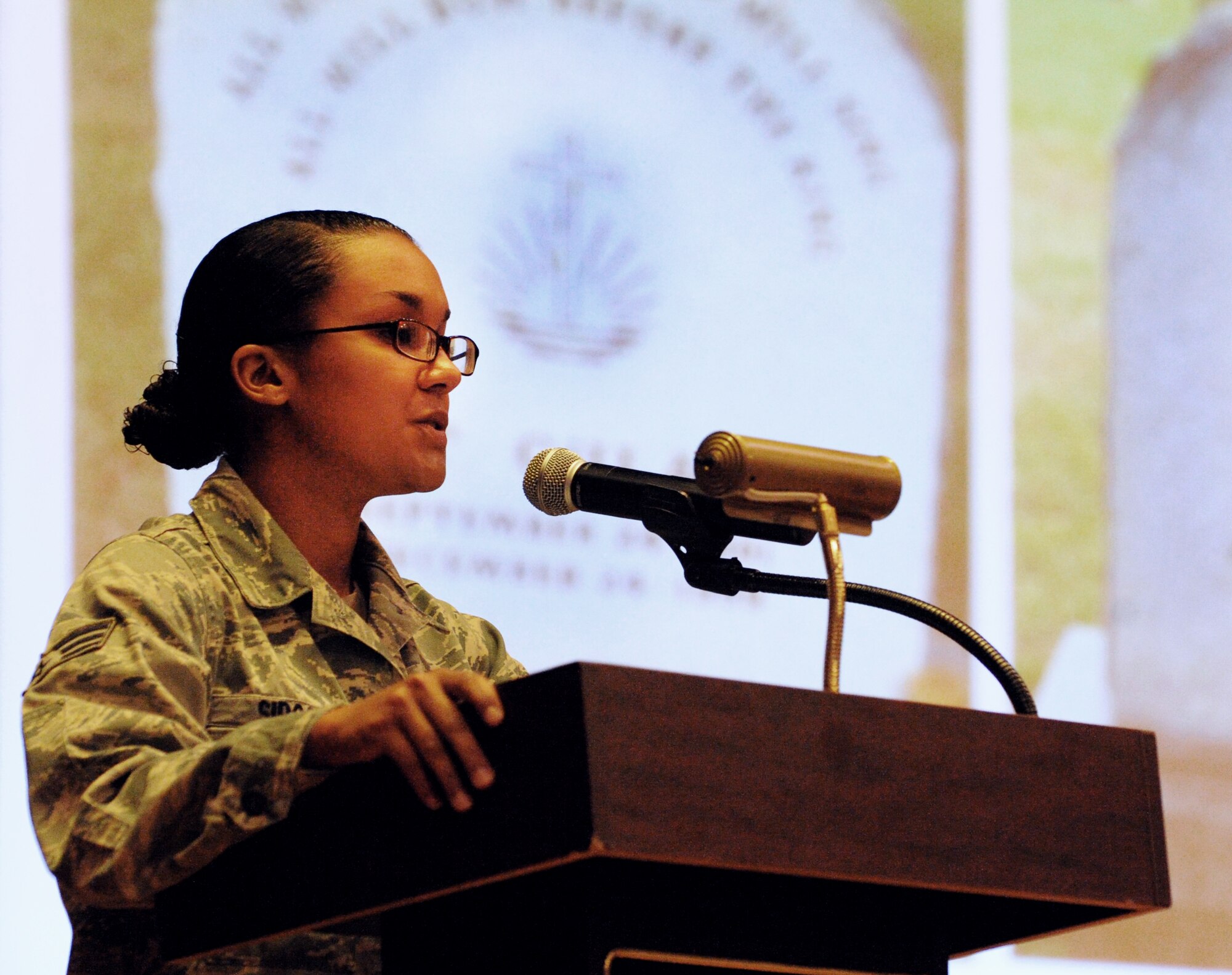 U.S. Air Force Senior Airman Tanya Sipos, 20th Force Support Squadron command section technician, tells Airmen the story of her cousin who was killed in a driving under the influence accident at Shaw Air Force Base, S.C., Nov. 22, 2011. A DUI brief was held to tell Airmen stories from their fellow wingmen that have experienced family members or friends who have been affected by DUIs. It also informed Airmen of the consequences of receiving a DUI or not looking out for their wingmen. (U.S. Air Force photo by Airman 1st Class Tabatha Duarte/Released)