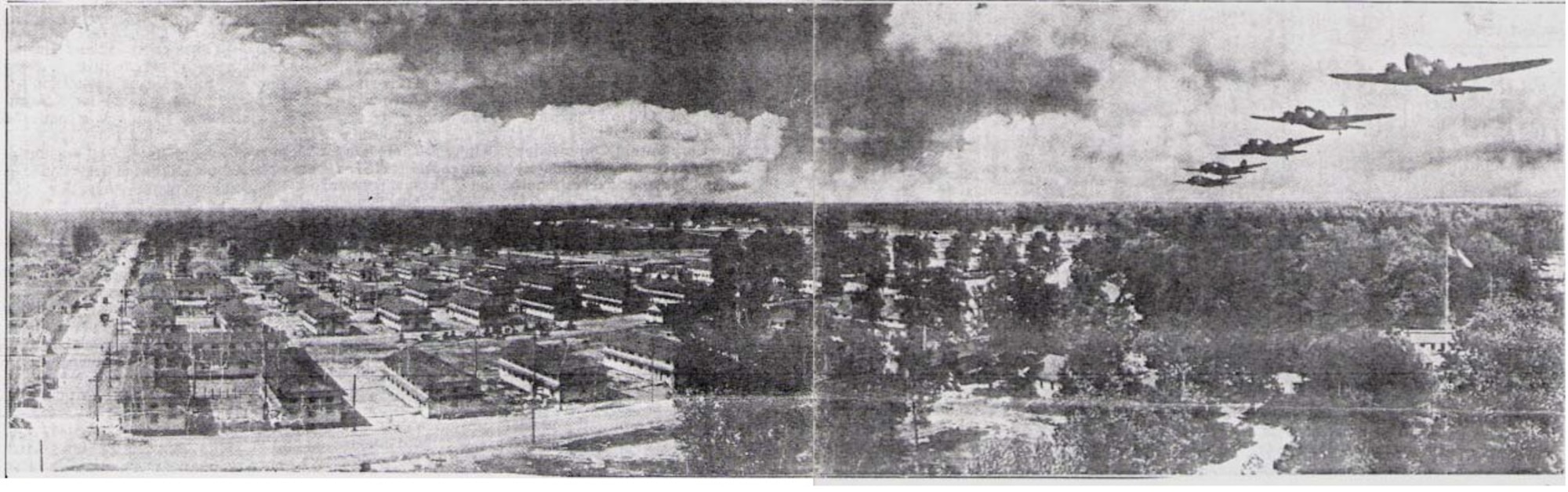 This wraparound photo, by W.R. Thompson & Co., Richmond, was published in the Daily Press, Jan. 24, 1993, given by Albert L. Ray of Newport News, whose father Bill Ray served as a sergeant at Fort Eustis in WWII. This photo, taken in 1941 from the water tower, looks west over Fort Eustis. (Photo courtesy/Fort Eustis Historical & Archaeological Association)