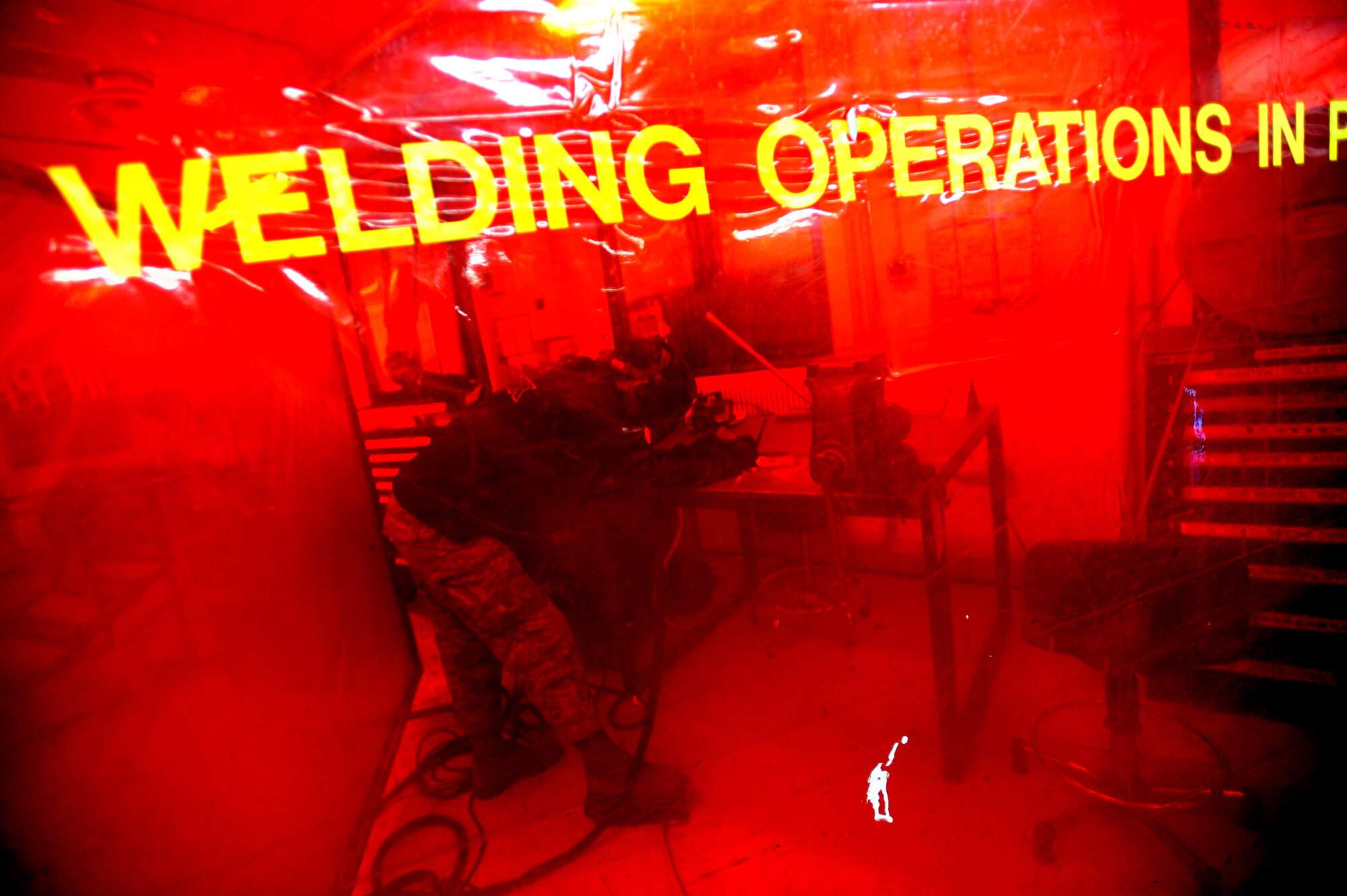 Tech. Sgt. Jesse Swiderek, 31st Maintenance Squadron aircraft metals technology craftsman, welds a piece of scrap metal Nov. 21 at Aviano Air Base, Italy.  Aircraft metals technology shop provides services such as welding for repairs and fabrication of equipment components. (U.S Air Force Photo/Senior Airman Evelyn Chavez)