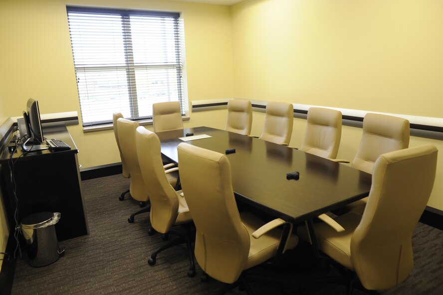 Jacob E. Smart Center - Adjacent to the private offices for Distinguished Visitor use is a 10-person conference room, luggage storage room, and secure room with safe for overnight secret and below material storage.
