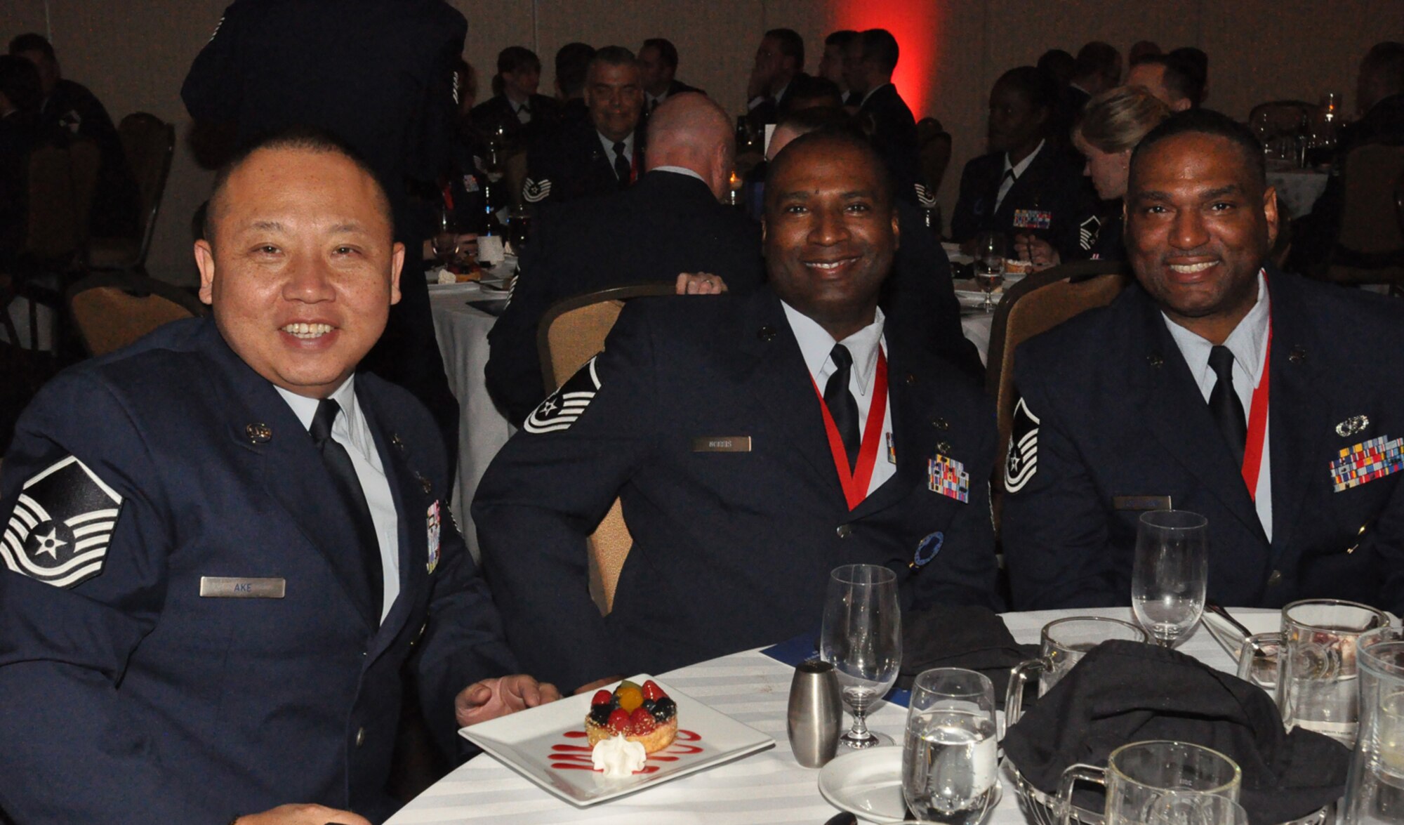 Master Sgts. Kenneth Ake, Edward Norris, and Charles Loftland, recruiters from the 446th Airlift Wing, are all smiles at the annual recruiting conference at the National Convention Center in Landsdowne, Va., Oct. 27.  Team McChord cleaned house with awards this year.  (Courtesy photo)