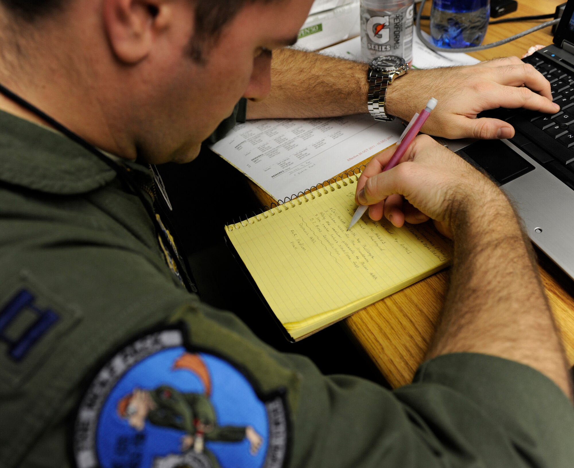 WHITEMAN AIR FORCE BASE, Mo. -- Capt. Mitch Ehresman, 509th Weapons Squadron, USAF Weapons School at Fairchild Air Force Base, Wa., mission plans for their flight during the SMOKEX exercise over Kansas Nov. 16.  The focus of the exercise is to work with ground units, supporting the ground flight with on-call airpower. (U.S. Air Force photo/Staff Sgt. Alexandra M. Boutte) (RELEASED)