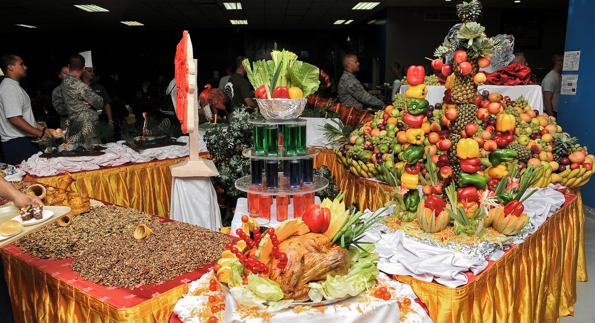The Independence, Blatchford-Preston Complex and Manhattan dining facilites were decorated for the Thanksgiving Day meal to boost deployed service members' morale Nov. 24, 2011, at an undisclosed location in Southwest Asia. (U.S. Air Force photo/Senior Airman Paul Labbe)