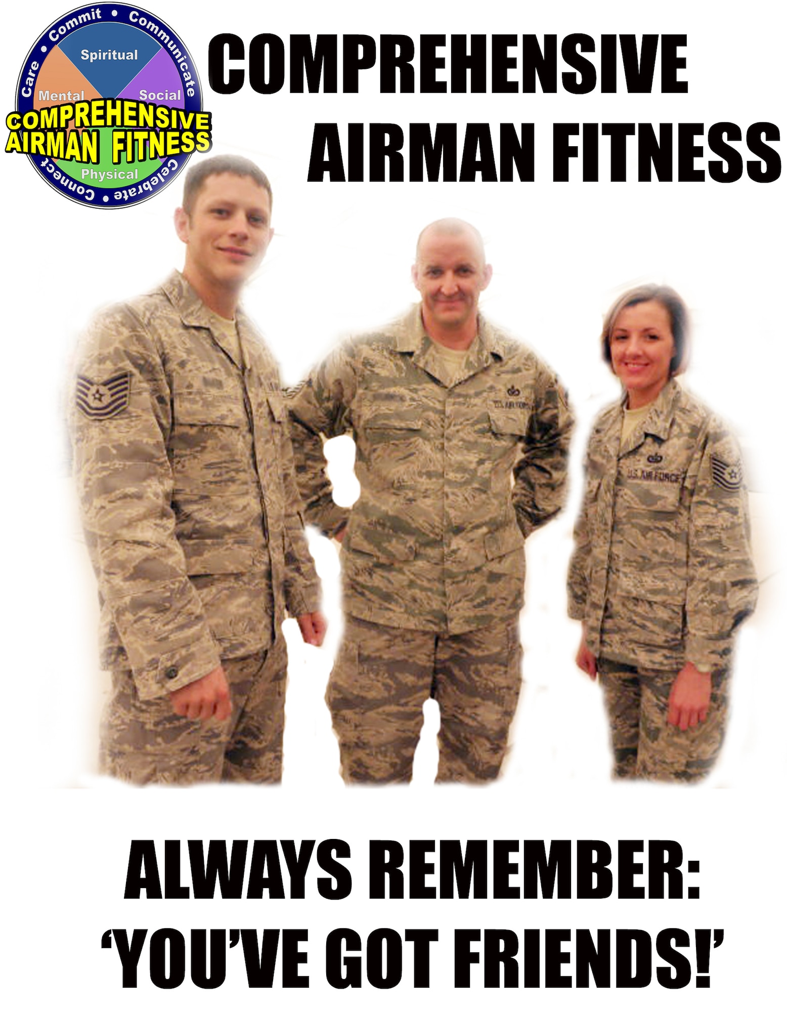 In Air Mobility Command’s Comprehensive Airman Fitness culture, friendship is part of two of the four pillars of fitness the culture is derived from – social and spiritual fitness, according to an AMC talking paper on CAF. It can also support the mental and physical fitness pillars of CAF, the paper states, and all of the five “Cs” of CAF to include caring, committing, connecting, communicating and celebrating. (U.S. Air Force Photo Illustration/Master Sgt. Scott T. Sturkol)
