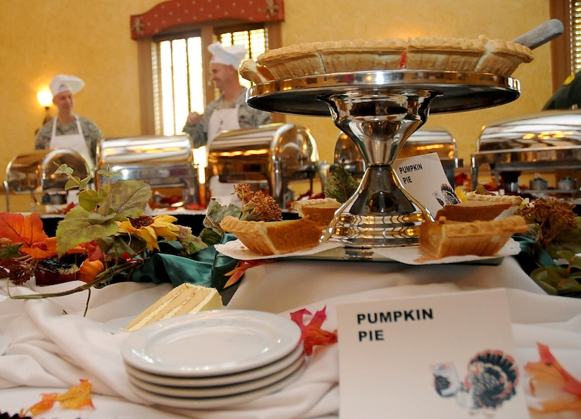 Team Barksdale enjoyed several desserts including pumpkin pie at the Consolidated Club on Barksdale Air Force Base, La., Nov. 24. More than 50 families were served a Thanksgiving meal by the base first sergeants and wing leadership. (U.S. Air Force photo/Senior Airman Amber Ashcraft)(RELEASED)