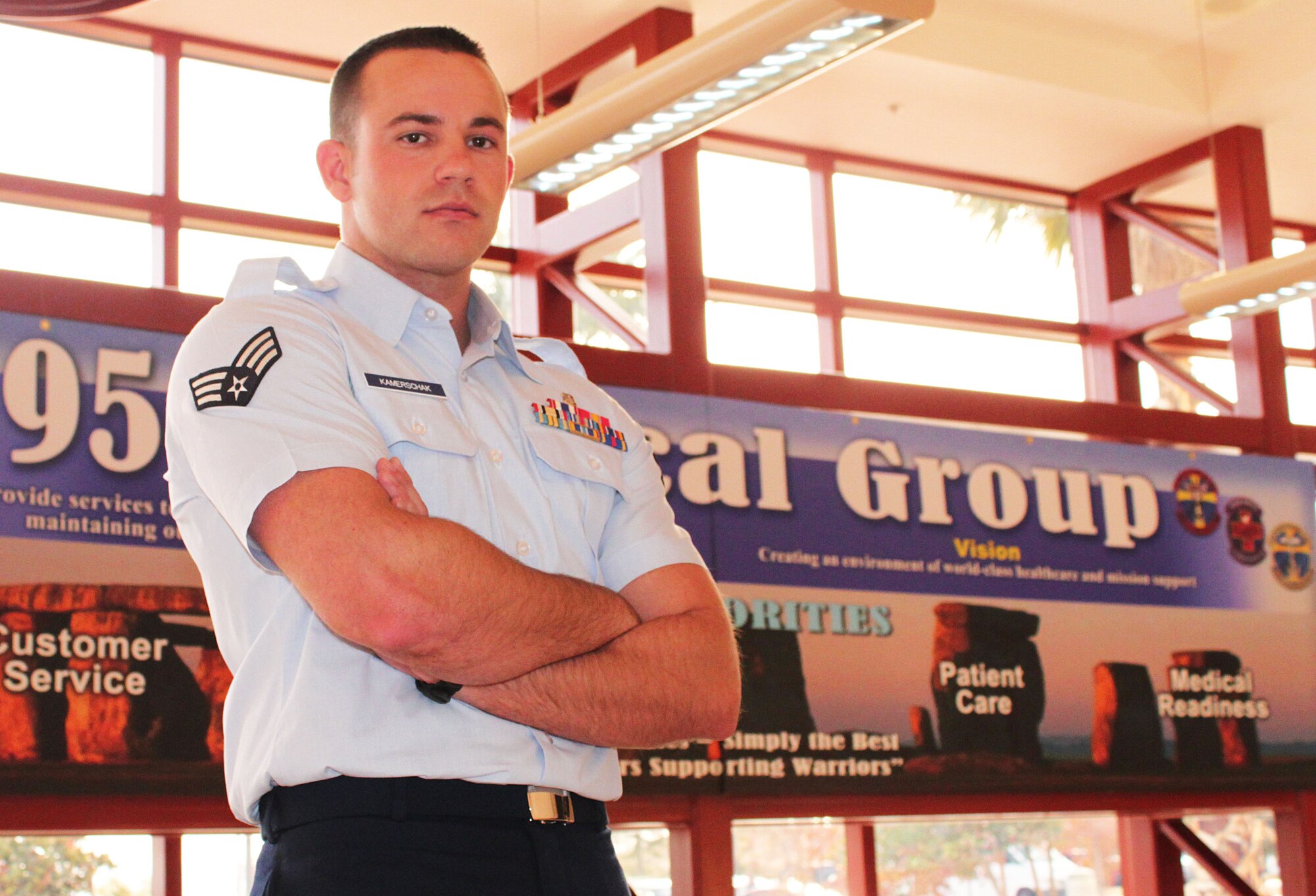 Senior Airman Cory Kamerschak, Health Service Management Journeyman, 95th Medical Group, has been selected as Team Edwards' Warrior of the Week for Nov. 28 - Dec. 2. (U.S. Air Force Photo by Meredith Mingledorff)  