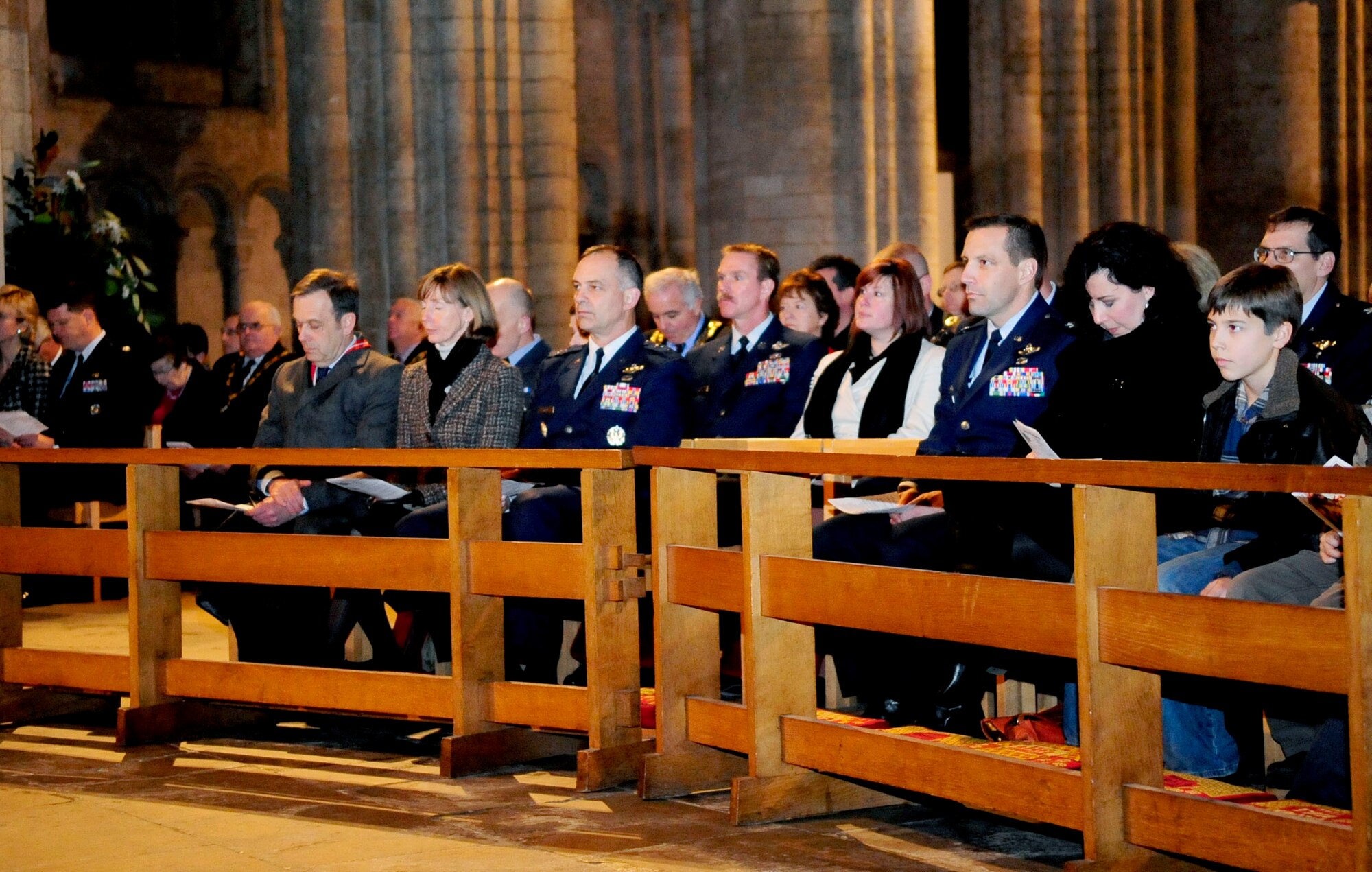 RAF MILDENHALL, England -- American service members, their families and other employees of RAFs Mildenhall and Lakenheath attend a service at Ely Cathedral on the eve of Thanksgiving Nov. 23, 2011. The 25th annual Thanksgiving service gave U.S. service members in England an opportunity to enjoy a holiday service at one of the cathedrals in the local area. (U.S. Air Force photo/Senior Airman Ethan Morgan)