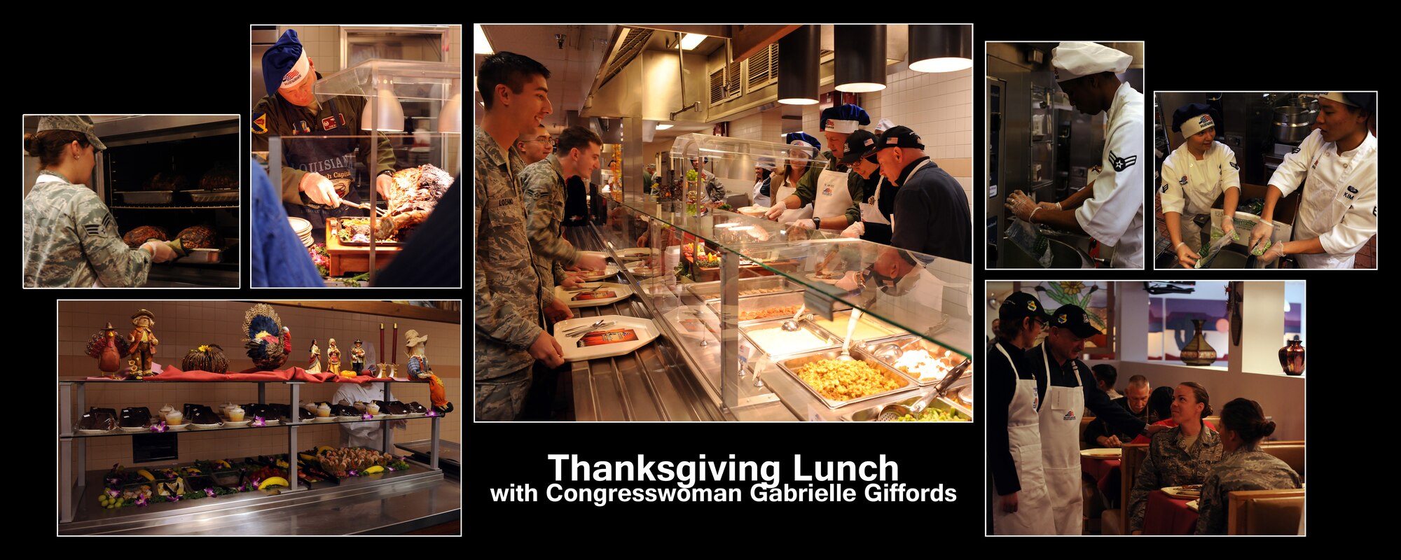 Congresswoman Gabrielle Giffords and her husband retired U.S. Navy Capt. Mark Kelly joined Davis-Monthan Air Force Base leadership as they served Thanksgiving meals to the men and women of the U.S. armed forces at the Desert Dining Inn on D-M, Ariz. Nov. 24, 2011.