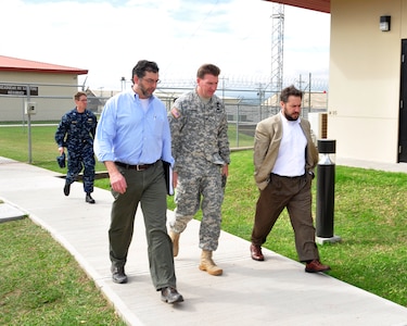 SOTO CANO AIR BASE, Honduras - Mr. Todd M. Rosenblum, Principal Deputy Assistant Secretary of Defense for Homeland Defense and Americas’ Security Affairs, walks with Army Col. Ross Brown, JTF-Bravo commander, Mr. Michael A. Fortin and Navy Lt. Benjamin P. Metcalf to the task force’s command section for an office call here Nov. 29, 2011. Mr. Rosenblum met with JTF-Bravo senior leadership to discuss the task force’s mission. JTF-Bravo servicemembers briefed the senior executive about JTF-Bravo’s role in Central America. (U.S. Air Force photo/Mr. Martin Chahin)
