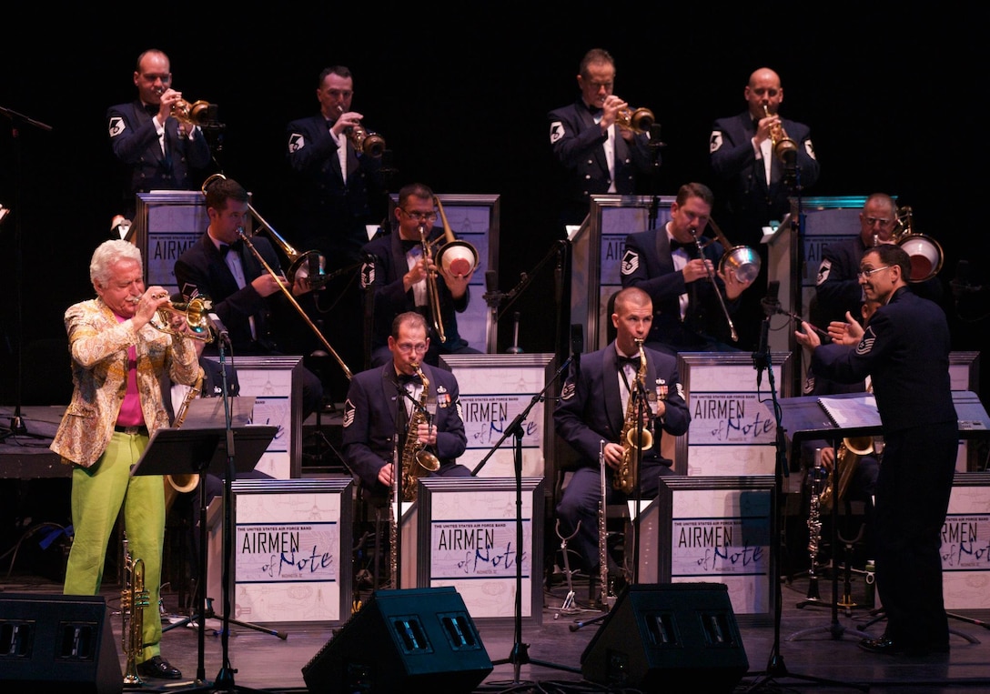 Trumpet legend Doc Severinsen performs with the USAF Airmen of Note during the final concert of the 2011 Jazz Heritage Series.