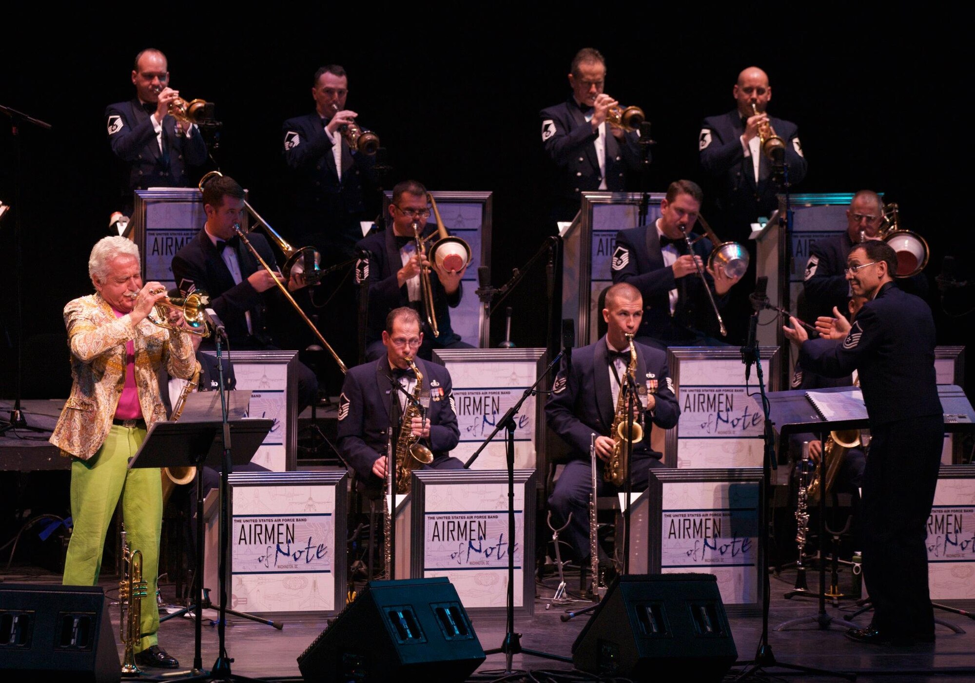 Trumpet legend Doc Severinsen performs with the USAF Airmen of Note during the final concert of the 2011 Jazz Heritage Series.