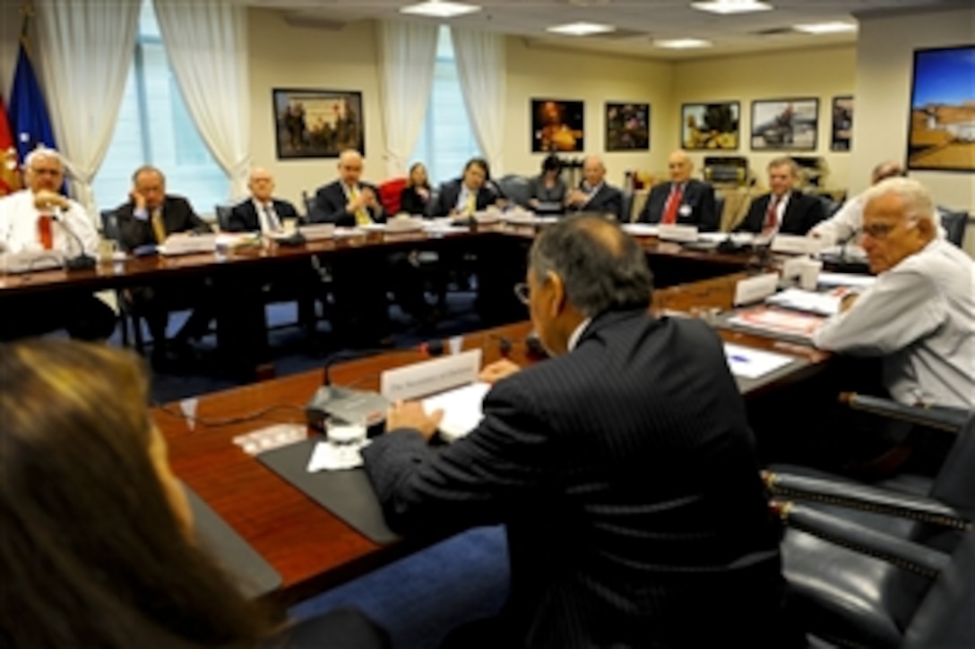 Defense Secretary Leon E. Panetta delivers opening remarks at the annual meeting of the Defense Policy Board Advisory Committee at the Pentagon on Nov. 29, 2011.  The board  provides the defense secretary and his senior staff independent advice and opinions on a broad range of policy issues.  