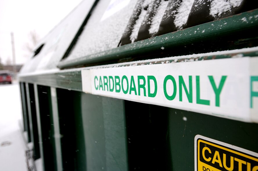 MINOT AIR FORCE BASE, N.D. -- Base residents are encouraged to recycle their cardboard and paper at recycling dumpsters found in the Exchange parking lot and across from the 5th Civil Engineer Squadron Building 525. (U.S. Air Force photo/Airman 1st Class Jose L. Hernandez)
