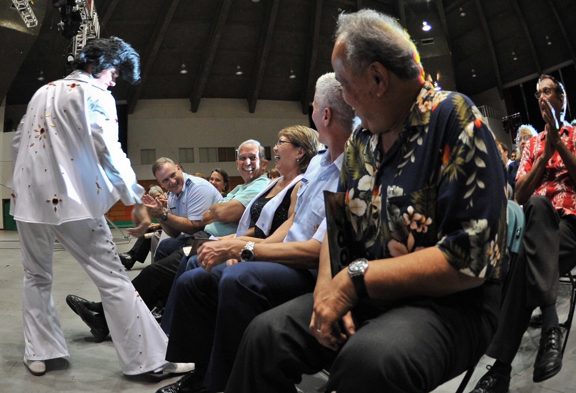 Audience members interact with members of the U.S Air Force Tops in Blue during their “Rhythm Nation” tour Nov. 29 at the University of Guam Field House in Mangilao, Guam. Tops in Blue serves as an expeditionary entertainment unit and provides quality entertainment for the Air Force family while simultaneously promoting community relations, supporting recruiting efforts, and serving as ambassadors for the Unites States and the U.S. Air Force. (U.S. Air Force photo by Staff Sgt. Alexandre Montes/released)