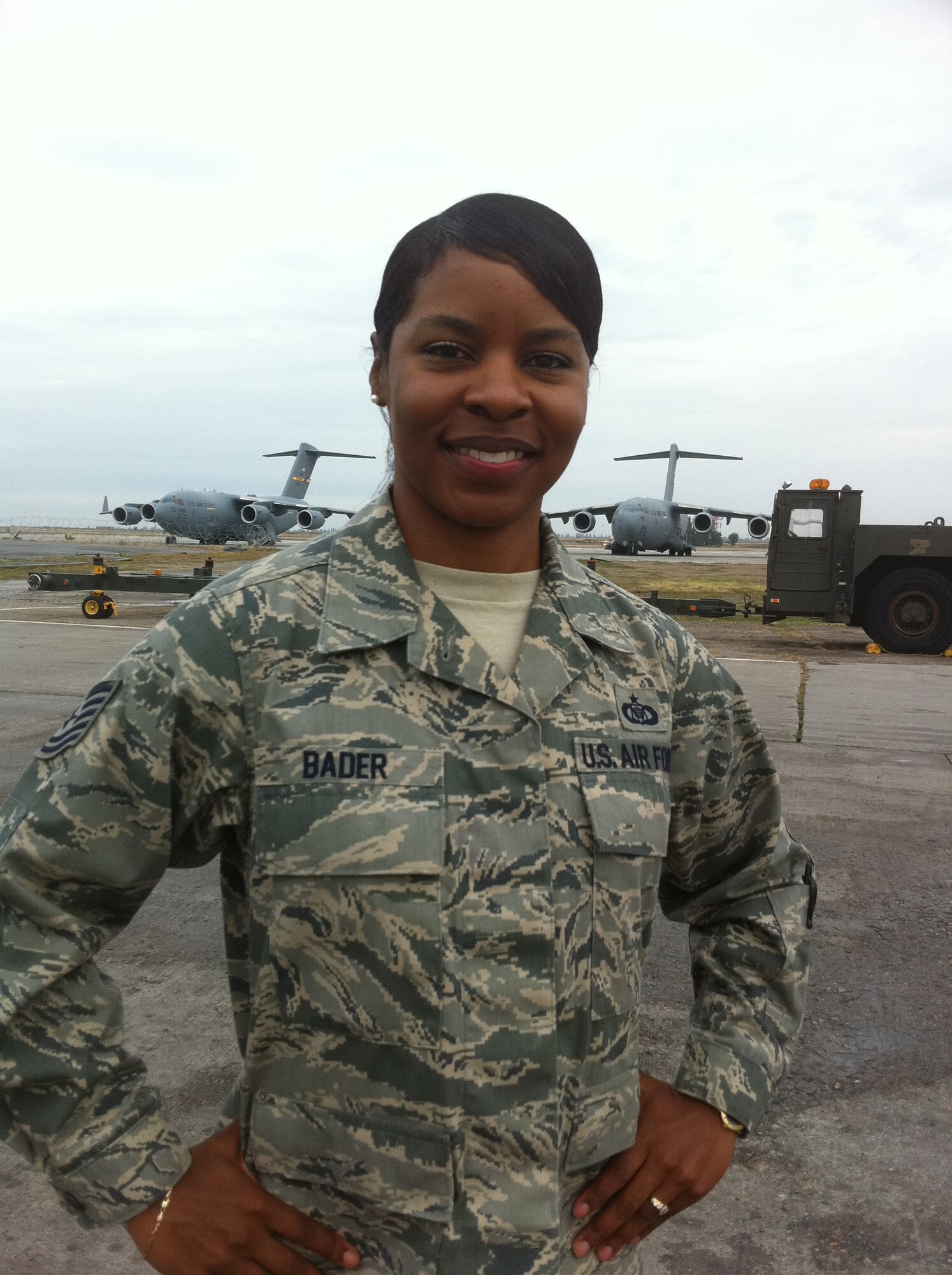 Meet the Warrior of the Week – Tech. Sgt. Rachel Bader is a 376th Expeditionary Operations Support Squadron wing airfield driving test proctor deployed from Joint Base Andrews, Md. She is a native of Little Rock, Ark. (U.S. Air Force photo/Master Sgt. Mike Tateishi) 