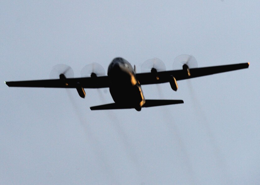 A C-130 Hercules takes flight, Sept. 28, 2011, at Dyess Air Force Base, Texas. The C-130H is the main tactical airlifter for many military forces worldwide. (U.S. Air Force photo by Airman 1st Class Cierra Bullock/Released)