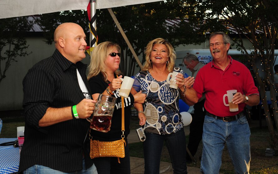 Members of Team Barksdale celebrate Oktoberfest on Barksdale Air Force Base, La., Sept. 30. The annual event, attended by more than 1,000 people, had German music and food, and several booths set-up for entertainment. (U.S. Air Force photo/Airman 1st Class Benjamin Gonsier)(RELEASED)