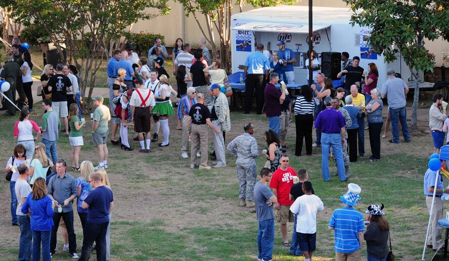 Members of Team Barksdale celebrate Oktoberfest at the Consolidated Club on Barksdale Air Force Base, La., Sept. 30. The annual event, attended by more than 1,000 people, was hosted by the Barksdale Company Grade Officer's Council. (U.S. Air Force photo/Airman 1st Class Benjamin Gonsier)(RELEASED)