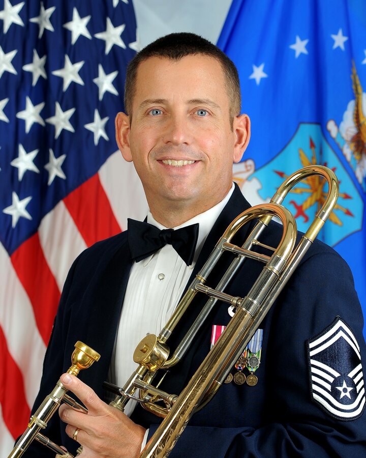 Senior Master Sergeant Steven C. Fitts is the band manager for the USAF Heartland of America Band, Offutt AFB, NE