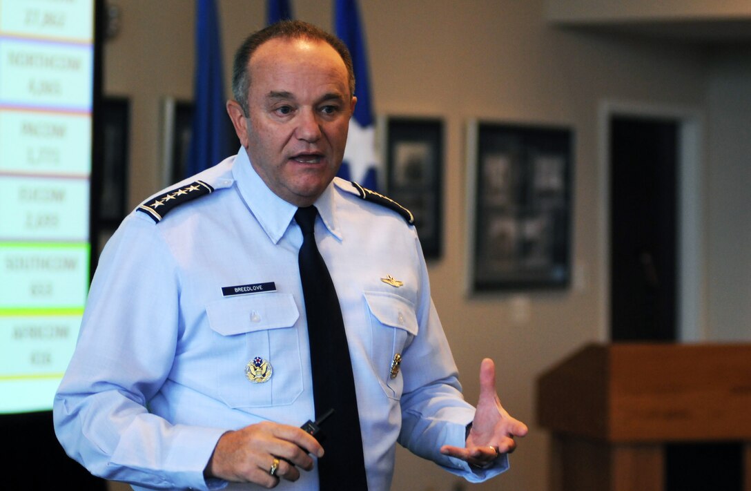 Air Force Vice Chief of Staff Gen. Phil Breedlove speaks to the attendees at the 2011 International Air Reserve Symposium at Joint Base Anacostia Bolling in Washington, D.C., Sept. 28, 2011.  Breedlove told the audience, which included several air force leaders from partner nations, that the U.S. Air Force relies on the reserve components to provide its core contributions to national security. (U.S. Army photo by Sgt. Darron Salzer)(Released)