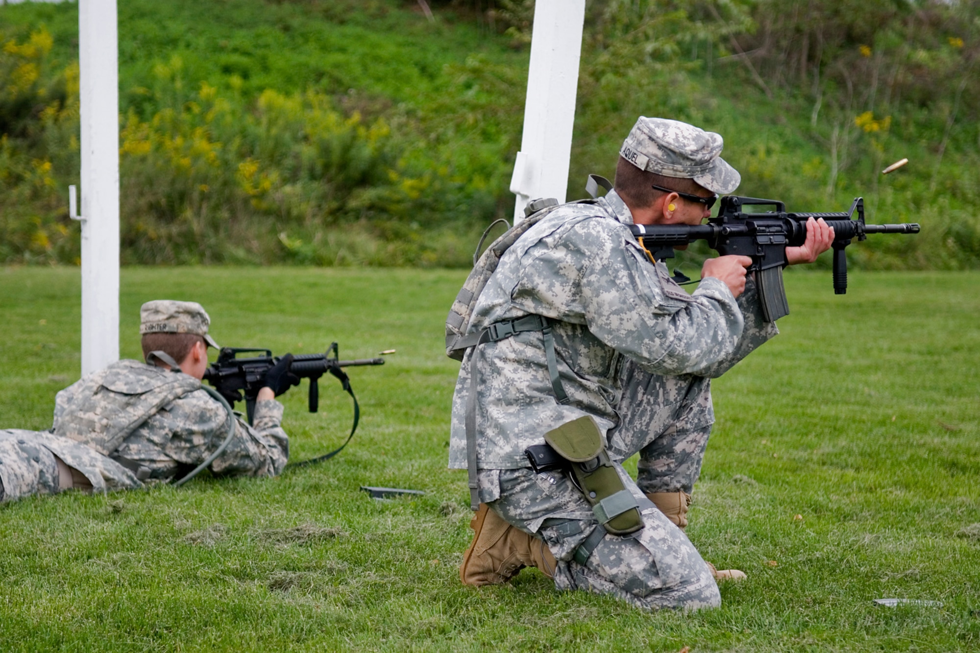 GRISSOM AIR RESERVE BASE, Ind. -- Sgt. Atheel Alaquel, 316th Tactical Psychological Operations Company, pops off a round at a shooting range during the 2nd annual PSYOP Stakes Sept. 16. The shooting range was just one of the events that took place during the stakes. The Soldiers took part in the two-day event to assess their strengths and weaknesses in various areas. (U.S. Air Force photo/Senior Airman Jami K. Lancette)