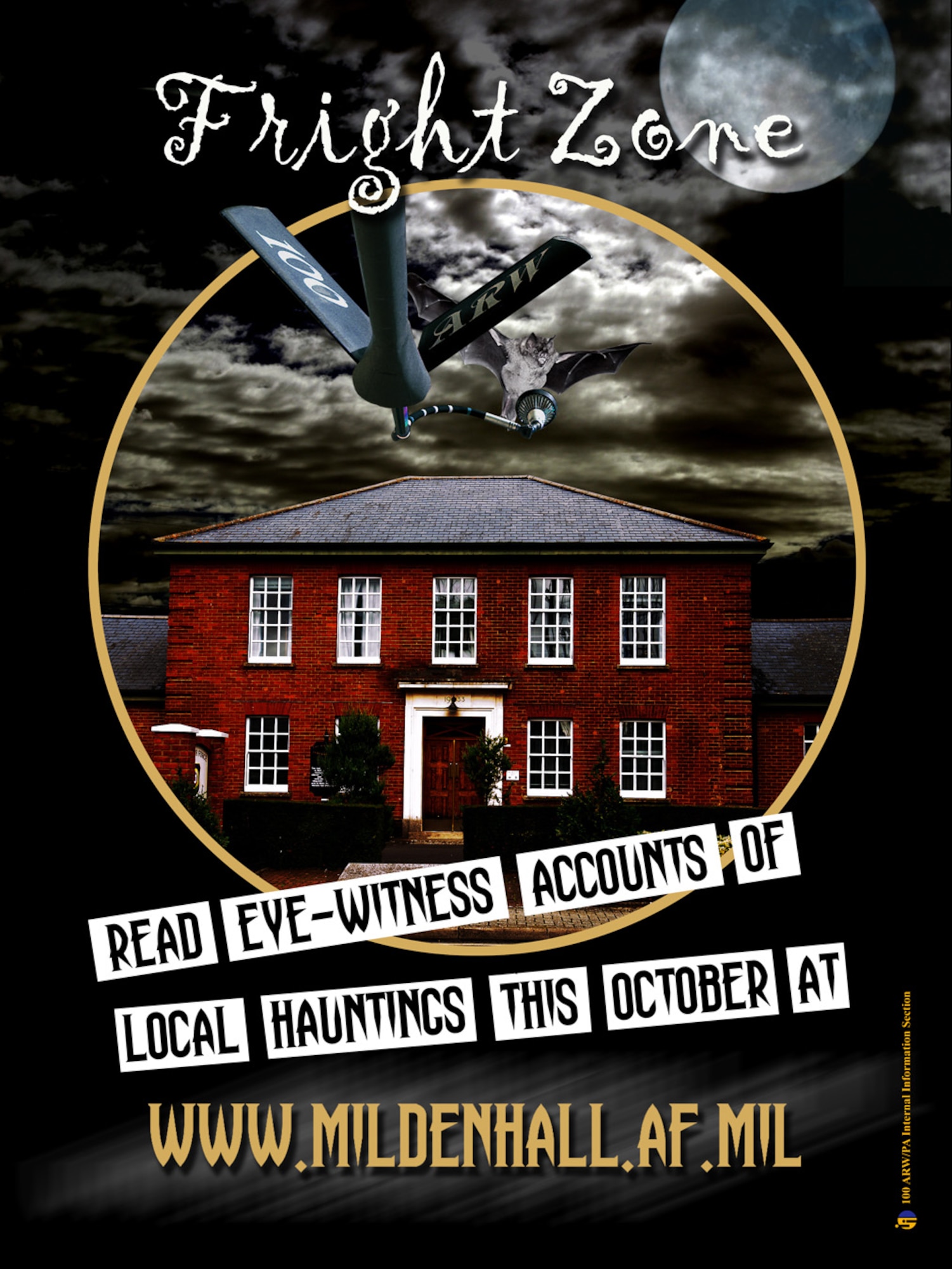 RAF MILDENHALL, England - Halloween typically reveals children and adults, clothed in creepy, chilling costumes, in much the same fashion the Irish and Scottish have dressed for this holiday for many years. This Halloween, the 100th Air Refueling Wing Public Affairs Office will unfold eye-witness accounts of haunting on and around the RAF bases here. (U.S. Air Force graphic/Tech. Sgt. Kevin Wallace and Gary Rogers)