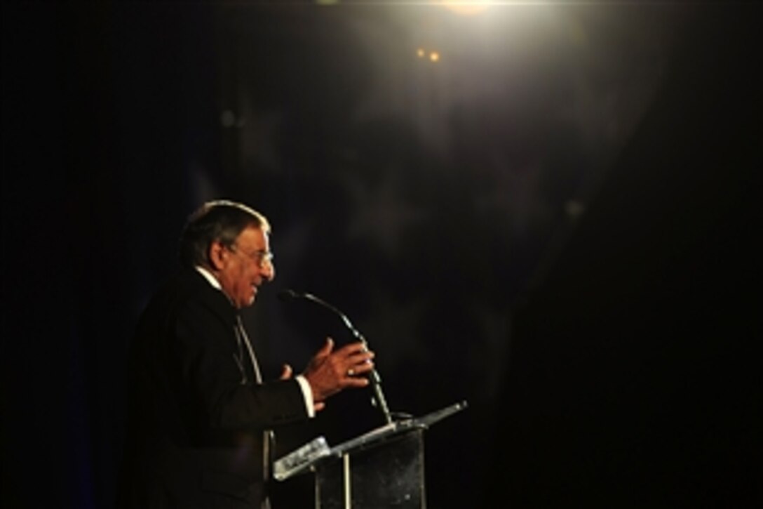 Secretary of Defense Leon E. Panetta delivers the keynote address at the Defense Intelligence Agency's 50th Anniversary Gala held at the Ronald Reagan Building in Washington, D.C., on Oct. 1, 2011.  The event was hosted by the Intelligence and National Security Alliance, a national security and intelligence organization that unite public, private and academic sectors.  