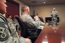 MINOT AIR FORCE BASE N.D. -- Maj. Gen. Donald Alston, 20th Air Force commander, addresses members of the 91st Missile Wing Global Strike Challenge team here Sept. 28. During Alston’s visit to Minot which focused on the state of flood recovery efforts here, he also had the opportunity to visit with Global Strike Challenge team members to congratulate them on their success in having an opportunity to represent the 91st MW. (U.S. Air Force Photo/Senior Airman Aaron-Forrest Wainwright)