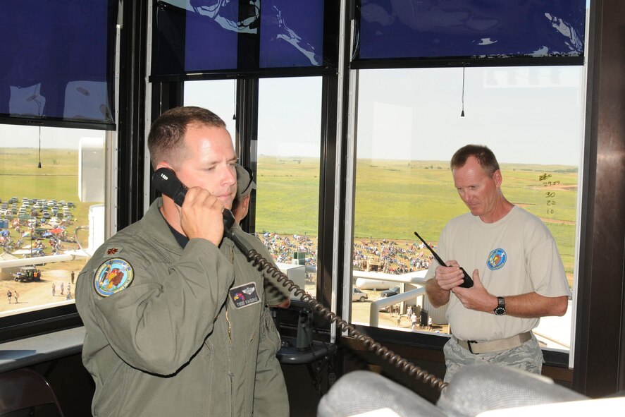 Maj. Todd Kavouras works the Control Tower during the 2011 Smoky Hill Open House.