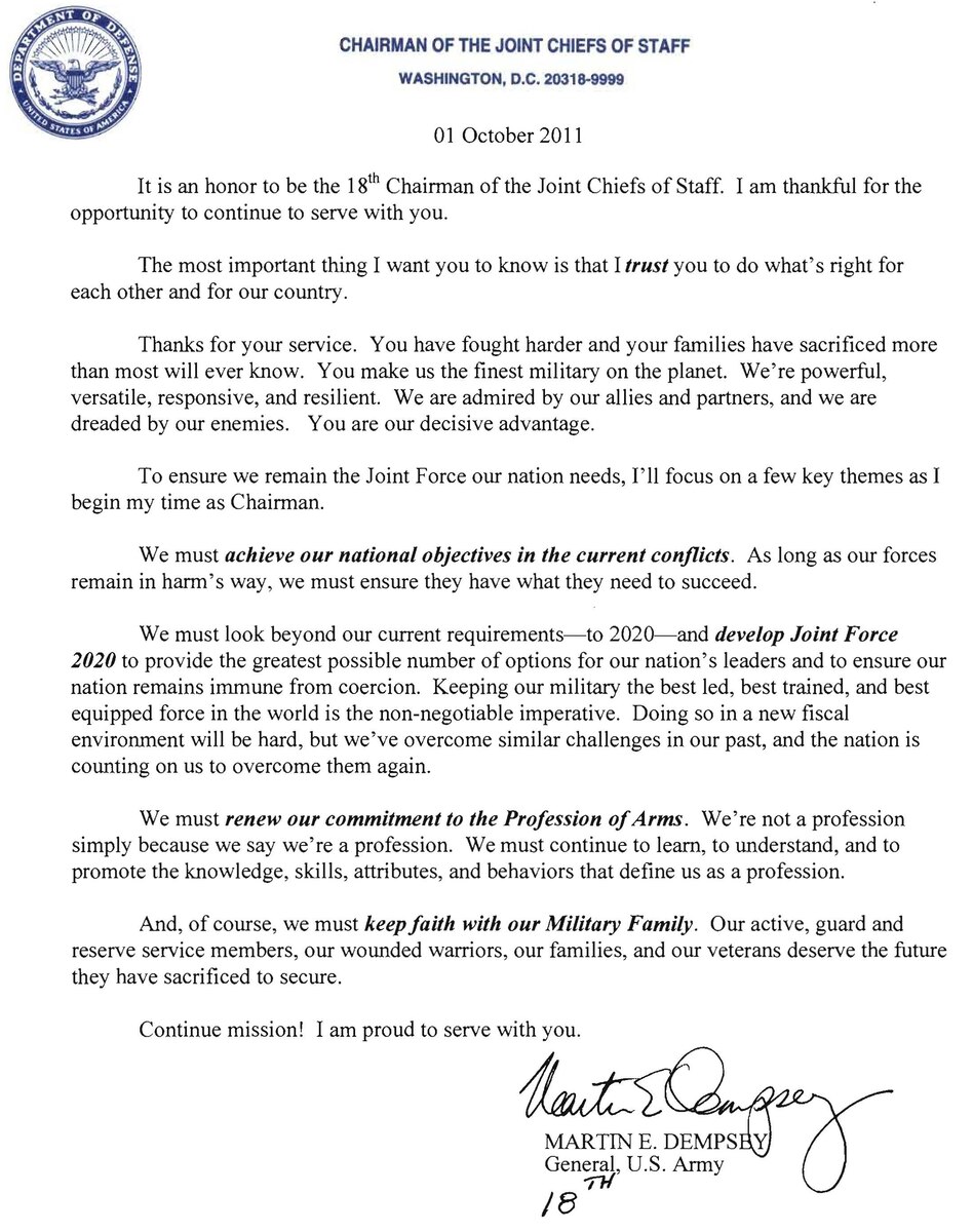 General Dempsey's letter to Joint Force > Westover Air Reserve Base