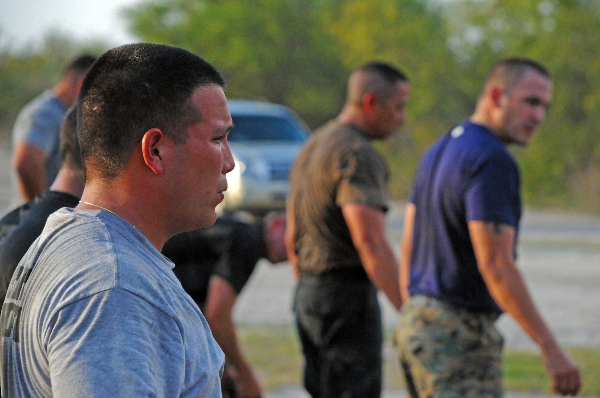 LAUGHLIN AIR FORCE BASE, Texas -- A Texas Department of State member falls into formation during a special weapons and tactics tryout here Sept. 28. Laughlin supplied Texas DPS with a training location for the week-long exercise displaying the good working relationships between the agencies. (U.S. Air Force photo/Senior Airman Scott Saldukas)